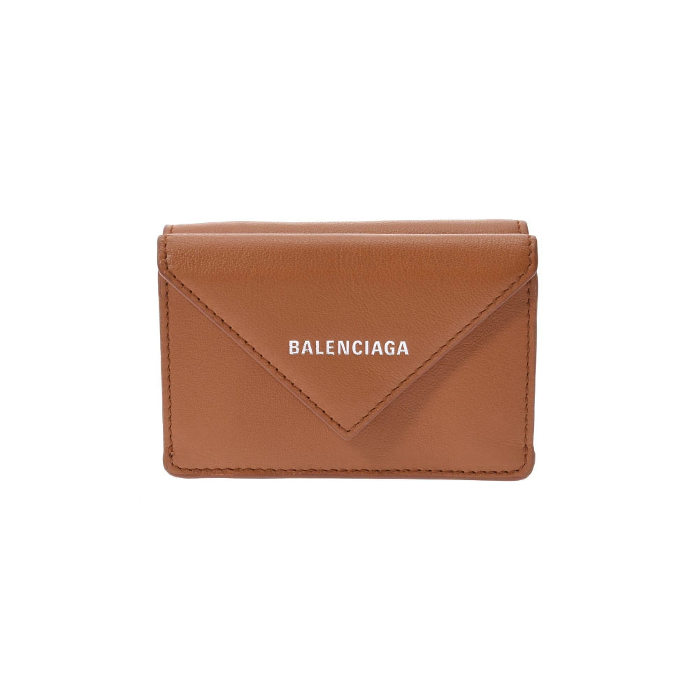 BALENCIAGA Paper Wallet Brown Calfskin Tri fold